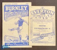 1949/50 Wolverhampton Wanderers Div. 1 away match programmes v Everton (17 September 1949, v Burnley