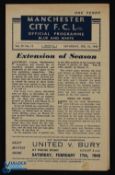 Wartime 1944/45 Manchester City v Manchester Utd Cup qualifying match programme, 4 page; team