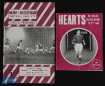 1957/58 Hearts v Manchester City floodlit friendly match programme 4 November 1957 (slight rusty