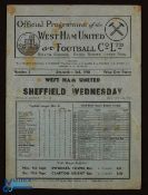 Pre-War 1938/1939 West Ham Utd v Sheffield Wednesday Div. 2 match programme 3 September 1938; marks,