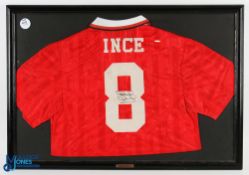 Paul Ince signed Manchester United FC home football shirt #8 with a small plaque