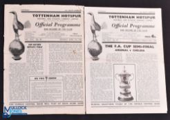 1952 FAC s/f programme Arsenal v Chelsea at Spurs 29 March 1952, includes single sheet insert (