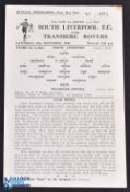 1945/46 South Liverpool v Tranmere Rovers FAC single sheet match programme 17 November 1945 at Holly