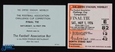 1976 FAC Final Manchester Utd v Southampton match ticket (North Stand seating) plus FA official