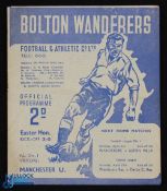 1947/48 Bolton Wanderers v Manchester Utd Div. 1 match programme 29 March 1948, fold out type;