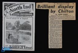 1951/52 Preston NE v Manchester Utd (Champions) Div. 1 match programme plus newspaper match