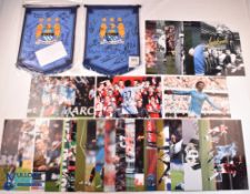 Manchester City Football Club signed Pennants & Photographs - two squad hand signed pennants and