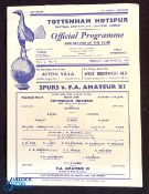 1957/58 Spurs v FA Amateur XI floodlit challenge match programme, single sheet; fair/good. (1)