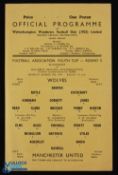 1958/59 FA Youth Cup round 5 Wolverhampton Wanderers youth v Manchester Utd youth single sheet