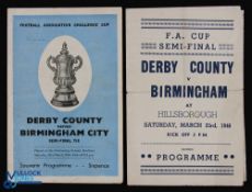 1945/46 Derby County v Birmingham City FAC s/f at Hillsborough official match programme 23 March