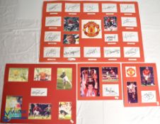 Four Manchester United FC unframed hand signed montages with eighteen signatures, c1990s with COA,