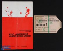 1968/69 European Cup Anderlecht v Manchester Utd 27 November 1968 match programme; also match ticket