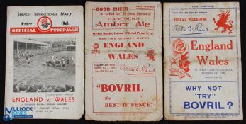 1936-43 Wales & England Rugby Programmes (3): 1936, rather grubby but scarce, and 1940, Red Cross