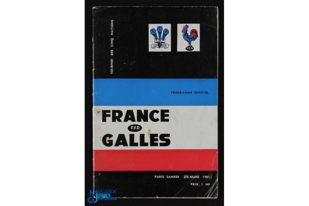 1961 France v Wales Rugby Programme: The first magazine style Paris programme for these old