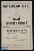 1951/52 Gateshead v Oldham Athletic Div. 3 (N) match programme 1 January 1952 (POSTPONED); slight