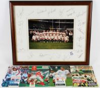 1995 England Rugby Grand Slam Signed Framed Photo & Programmes (5): Mounted, framed & glazed 20