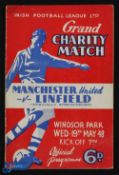 1948 Scarce friendly match programme Linfield v Manchester Utd at Windsor Park, 19 May 1948; rusty