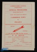 1950/51 Cambridge Town v Pegasus Cambs. Invitation Cup-replay 31 March 1951 match programme; fair/