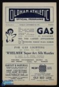 1949/50 Oldham Athletic v Accrington Stanley Div. 3 (N) match programme 6 September 1949, fair/good.