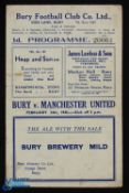 1944/45 Bury v Manchester Utd War League North match programme 24 February 1945 at Gigg Lane; 4