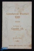 1928 Lansdowne v Cardiff Signed Rugby Menu: Jury's Hotel, Dublin function, menu signed by about 30