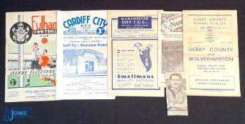 Wolverhampton Wanderers away match programmes 1947/48 Derby County (+ newspaper cutting Jesse Pye,
