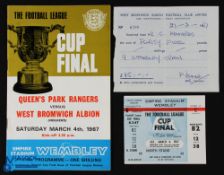 1967 Football League Cup Final (1st at Wembley) WBA v QPR match programme (including special Cup