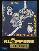 1974 British Lions v Orange FS Rugby Programme: 32pp, signed by Piet Strydom the Free State full