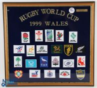 1999 RWC Framed & Mounted National Rugby Badges: Ltd Ed 1830/4000, terrific mounted, framed & glazed
