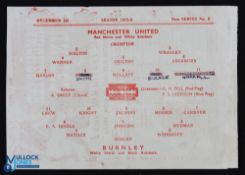 1945/46 Manchester Utd v Burnley War League North match programme 1st December 1945, single sheet,
