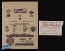 1956/57 European Cup s/f 1st leg Real Madrid v Manchester Utd single card information team sheet