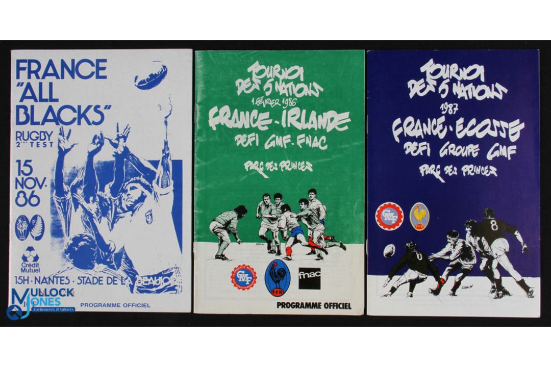 1986 & 87 France Home Rugby Programmes (3): v New Zealand at Nantes, scarce, Nov 1986; v Ireland,