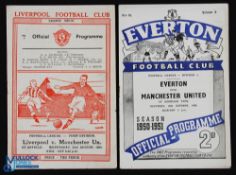 1950/51 Manchester Utd Div. 1 away match programmes v Liverpool (23 August), v Everton (28 October),