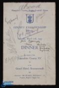 1933 Hampshire v Lancs Signed Rugby Menu: Autographed by about 40 after the County Championship