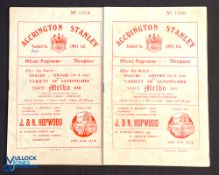 1954/55 Accrington Stanley v East Fife friendly match programme 21 February 1955 (attendance 2,339);