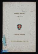 1912 Cambridge v Edinburgh Univs Signed Rugby Menu: autographed by about 25 after this Anglo-