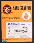 1957 South Africa tour match programme; Southern Transvaal v Wolverhampton Wanderers at the Rand