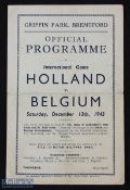 Wartime 1942/1943 Holland v Belgium international game fund raiser match programme 12 December