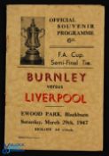 1946/47 FAC s/f Liverpool v Burnley match programme (light brown covers) at Ewood Park Blackburn