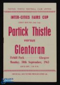1963/64 Partick Thistle v Glentoran Inter Cities Fairs Cup match programme 30 September 1963;