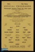 1957/58 FA Youth Cup s/f Wolverhampton Wanderers youth v Manchester Utd youth single sheet programme