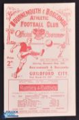 1947/48 Bournemouth & Boscombe v Guildford City FAC match programme 29 November 1947; neat typed
