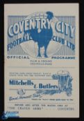 Pre-War 1938/1939 Coventry City v Tranmere Rovers Div. 2 match programme 22 April 1939; good. (1)