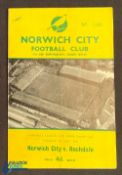 1962 FL Cup Final programme Norwich City v Rochdale 1st May 1962 (second leg); fold, small mark to