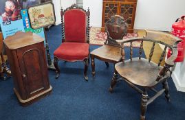 A collection of Victorian furniture comprising mahogany side cupboard, rosewood side chair with