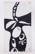 Unframed painting titled ' Black on White [1]' 1997, canvas/board, 47cm x 26cm