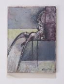 Unframed painting titled ' Beach Twig' 1951, oil on canvas, 35cm x 25cm