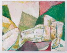 Unframed painting titled ' Just Looking' 1989, oil on board, 45cm x 56cm