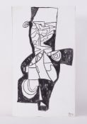 Unframed painting titled ' Black on White [4]' 1997, canvas/board, 88cm x 50cm