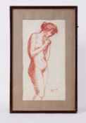 Framed drawing titled ' Nude Study' 1959, red chalk on paper, 50cm x 32cm
